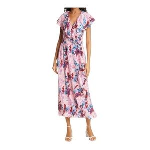 DYVNA Floral Print Silk Blend Wrap Dress in Pink